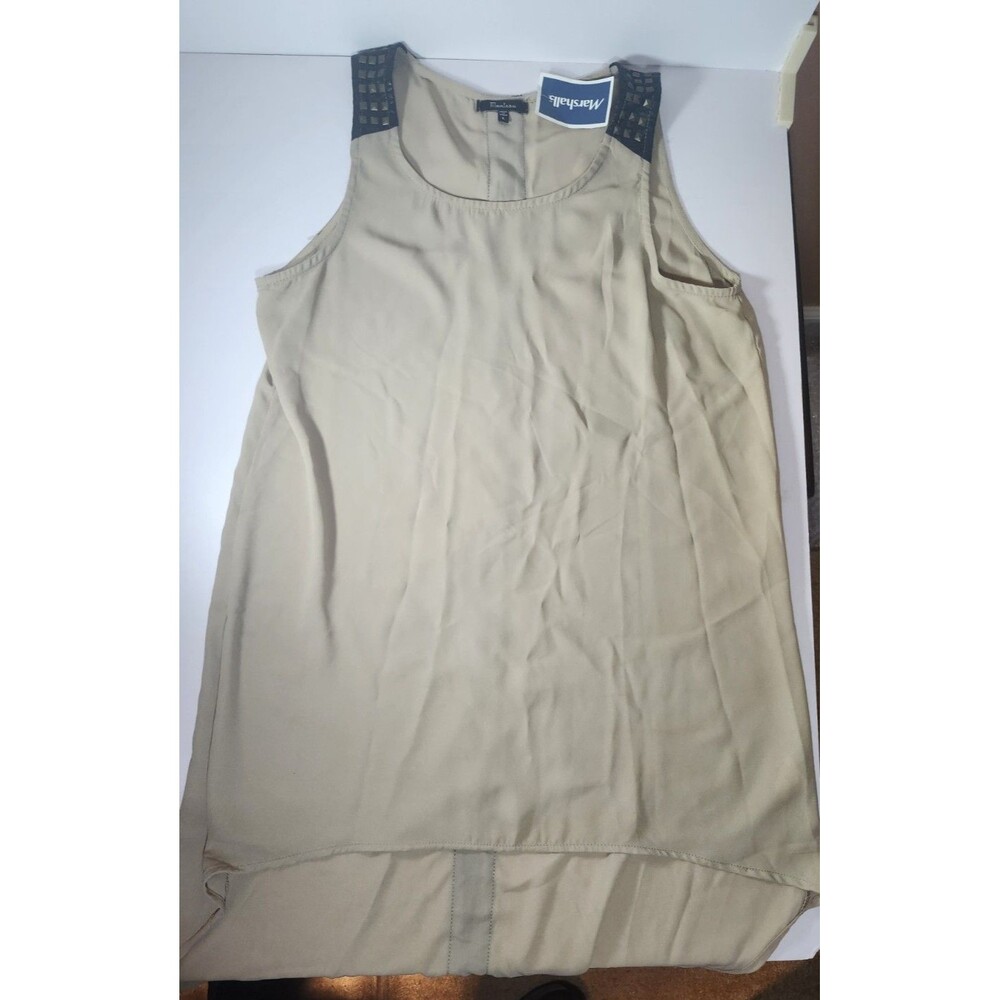 Monteau Women's Dress Large Beige Sleeveless NWT Black Back Stripe & Shoulder